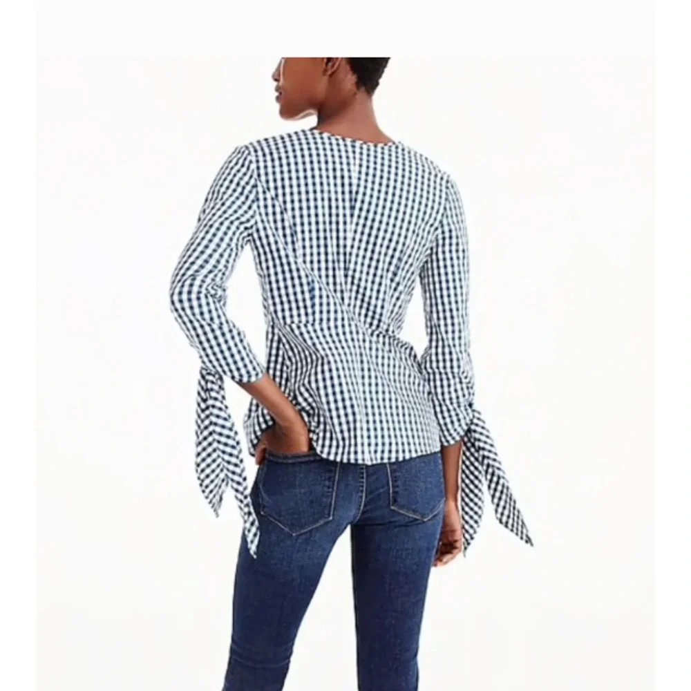 J.Crew Universal Standard Blue White Gingham V-Neck Shirt Women's Small